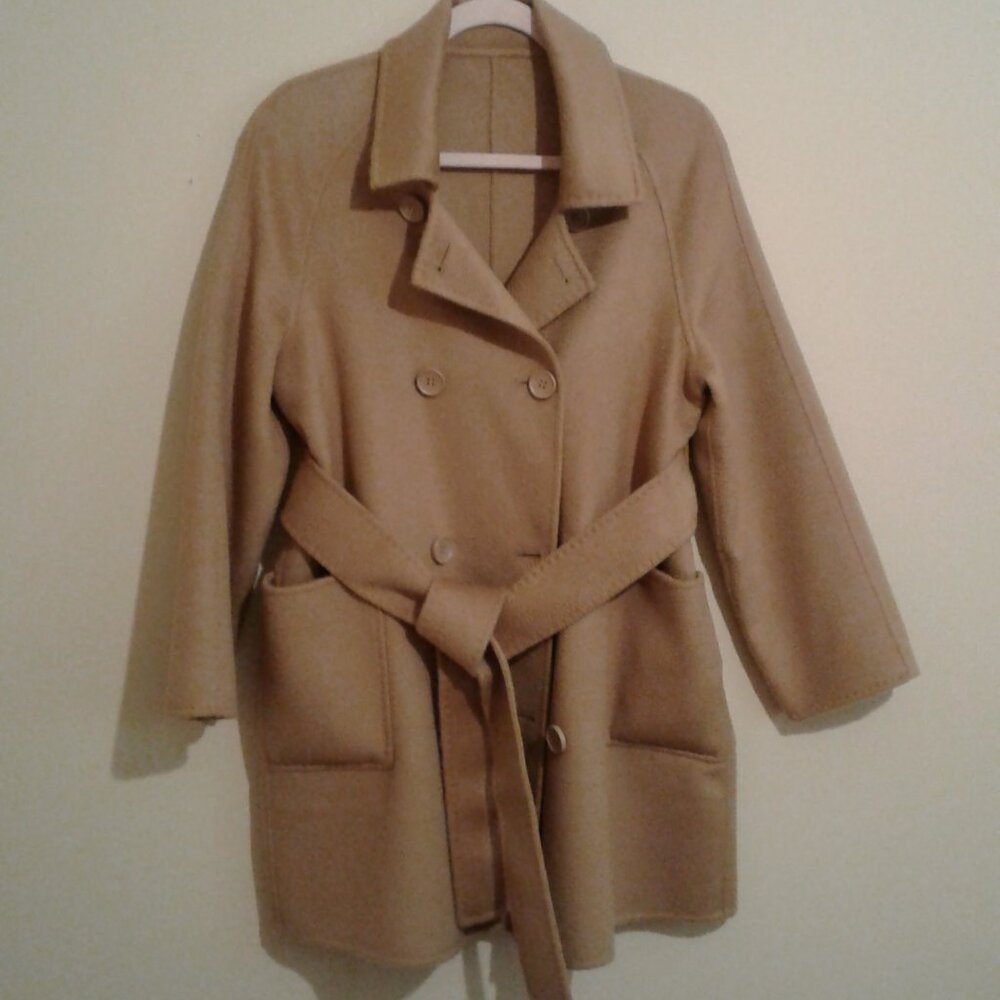 Camel colour wool and cashmere short coat/ trench
